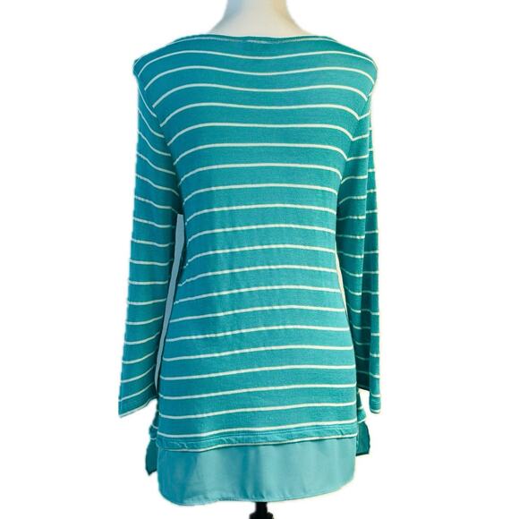 Talbots Pullover Lightweight Sweater, Women's Size Sp, Turquoise Blue & White - Picture 3 of 8